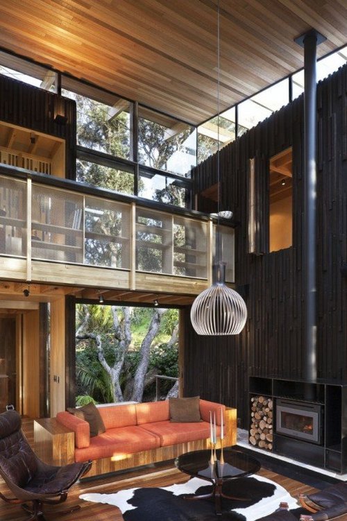 Una casa de madera natural en Nueva Zelanda